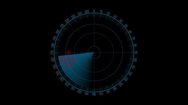 abstract blue and black background rader with rays technology Rader Hud technology signal waves animated. Location detection Military surveillance