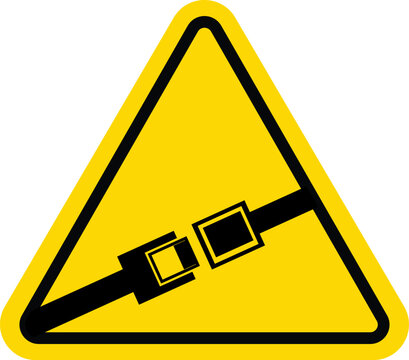 caution seat belt required symbol, yellow triangular safety icon for vehicle and aviation use