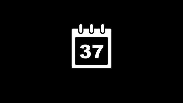 Modern calendar icon animation showing date number 37 on Clean and minimal design concept suitable for interface design, schedule reminder, date countdown, or digital clock display projects.