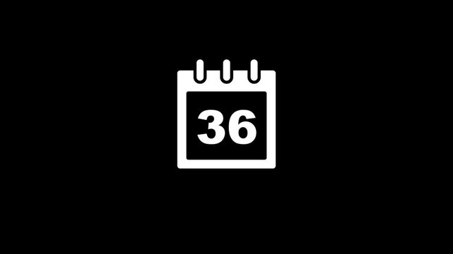 Modern calendar icon animation showing date number 36 on Clean and minimal design concept suitable for interface design, schedule reminder, date countdown, or digital clock display projects.
