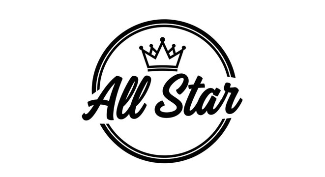 All Star Text with Crown in Circle Logo, isolated white background.