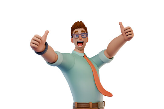 Cheerful 3d Businessman Giving Thumbs Up Expressing Confidence and Success