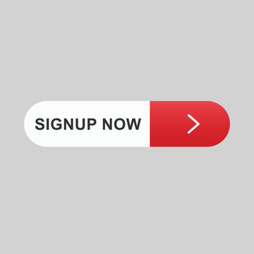 A modern signup button with a red and white color scheme and a right-pointing arrow icon