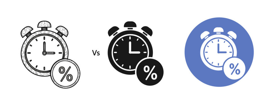 Clock and percentage icons: comparative concept illustration