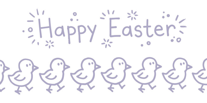 Minimalist Easter Greeting Background with Cute Walking Chicks Line Art and Happy Easter Text