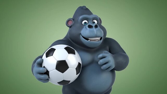 Happy Cartoon Gorilla Character Holding a Soccer Ball