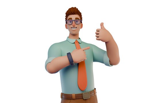 Cheerful 3d Businessman Giving Thumbs Up Expressing Confidence and Success