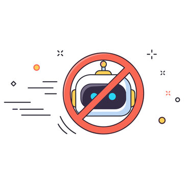 Robots prohibited: no ai or chatbots allowed icon with warning symbol