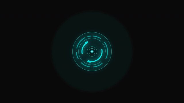 Futuristic Cyan HUD Radar Spinning Animation on Dark Background