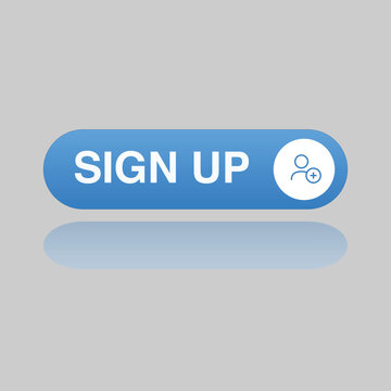 A blue sign up button with a white icon on a gray background