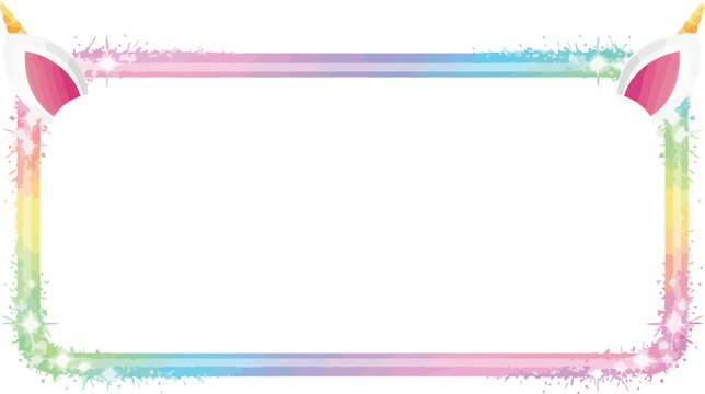 A colorful unicorn frame with a rainbow border on a white background