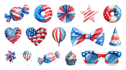 Fototapeta premium PNG Patriotic themed candy illustrations on transparent background