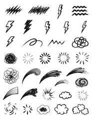 Obraz premium Hand Drawn Doodle Effects Set – Sketch Lines Burst Motion Comic Vector Collection