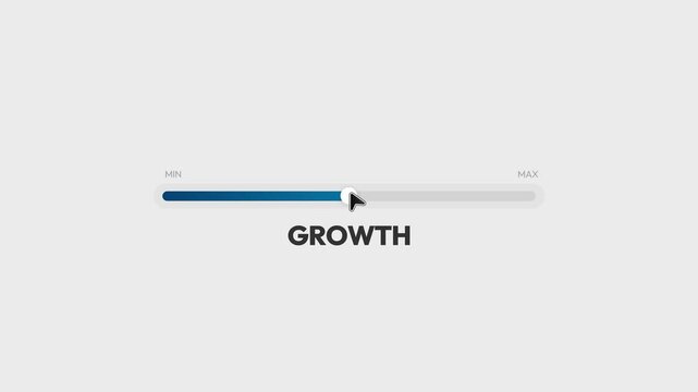 4k animation of growth progress bar slider showing minimum and maximum levels for business advancement and development potential