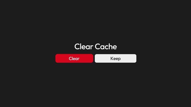 Clear cache concept featuring red and white buttons on dark background for data management and digital optimization 4k animation