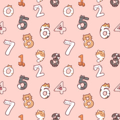 Cat numbers seamless pattern with feline ears and tails design © BlackGroundMeYou 