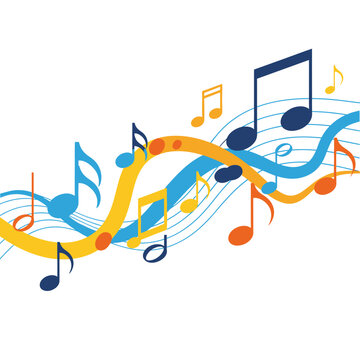 Vibrant music notes flow in harmony on Rabindra Jayanti celebration poster