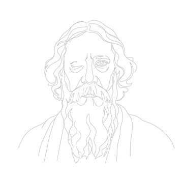 Rabindra Jayanti celebration with Tagore line art vector portrait