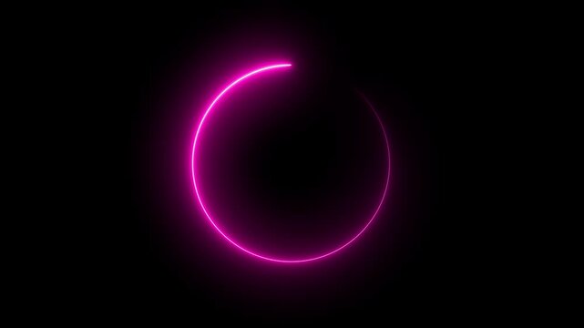 Pink neon glowing circle line spinning overlay loop on black chroma key alpha channel background