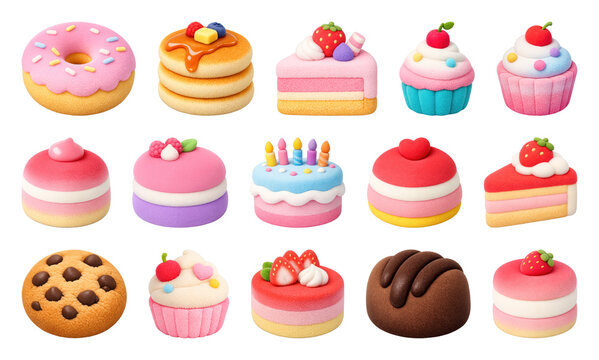 PNG Colorful cartoon desserts collection on transparent background
