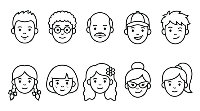 Icon set of different age groups of people from baby to elder (Cute simple art style) 