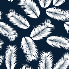 Vector Coconut Tree. Tropical Seamless Pattern with Palm Leaf. Exotic Jungle Plants Abstract Background. Simple Silhouette of Tropical Leaves. Trendy Coconut Tree Branches for Textile, Fabric, Wallpap © Penguin Baby