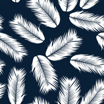 Vector Coconut Tree. Tropical Seamless Pattern with Palm Leaf. Exotic Jungle Plants Abstract Background. Simple Silhouette of Tropical Leaves. Trendy Coconut Tree Branches for Textile, Fabric, Wallpap