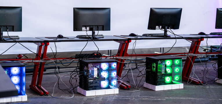 Professional esports setup: a dedicated computer station with high-performance gaming peripherals ready for a tournament.