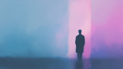 Fototapeta premium 淡い光に包まれる人物シルエット 静寂と感情を表現した抽象背景