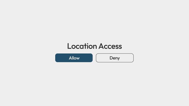 Location access permission request with allow and deny buttons on digital privacy interface 4k animation video