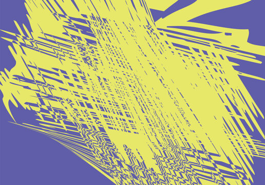 Abstract yellow lines and shapes on a purple background, dynamic graphic design