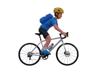 Fototapeta premium Young man cycling on road bike with backpack isolated transparent bg cutout PNG