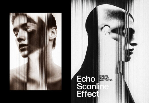 Echo Scanline Poster Photo Effect Mockup