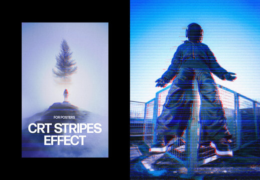 CRT Stripes Poster Photo Effect Mockup