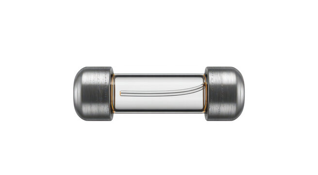 Glass fuse with silver metal ends and internal filament electrical isolated on a transparent background
