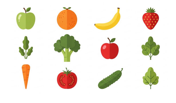 Fruits and vegetables vector set with healthy food icons for nutrition design