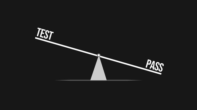 Seesaw balancing test and pass for success in education and career growth 4k animation illustration