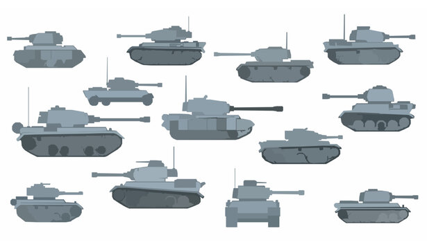Tank vector icon collection flat panzer vehicle transport symbol set