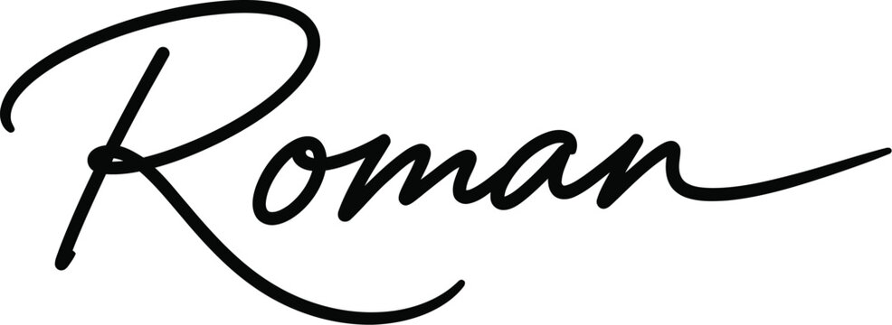 The elegant word 'Roman' written in a beautiful black cursive font on a plain white background
