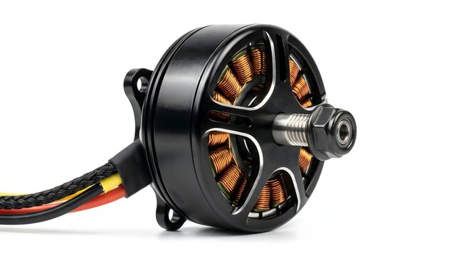 Brushless Outrunner Motor for FPV Drone with Visible Copper Coils Isolated on White Background