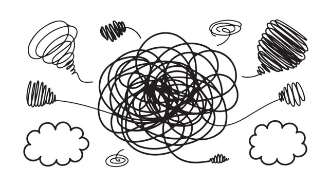 Scribbles Abstract Chaos Vector, Hand Drawn Messy Lines for Brainstorming, Mental Health, and Creative Confusion