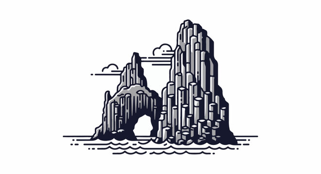 Stylized depiction of a dramatic sea stack formation with an arch