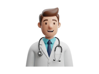 Fototapeta premium 3D Smiling Male Doctor in White Coat with Stethoscope Isolated Transparent BG Cutout PNG