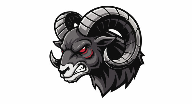 Fierce ram head with sharp horns and glowing red eyes