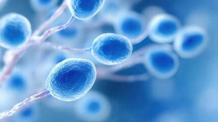 Obraz premium Close-up of blue microscopic cells and fibers in scientific illustration