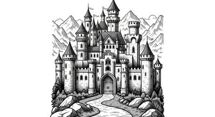 Obraz premium Fantasy medieval castle with towers and turrets