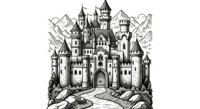Fantasy medieval castle with towers and turrets