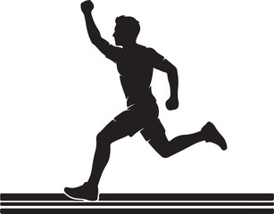 Obraz premium A man running on a track with his arm raised