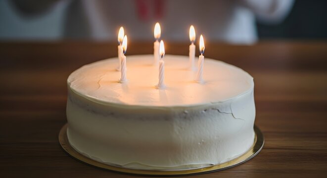 Title celebratory birthday cake with lit candles a moment of joy and wishes description a beautifully