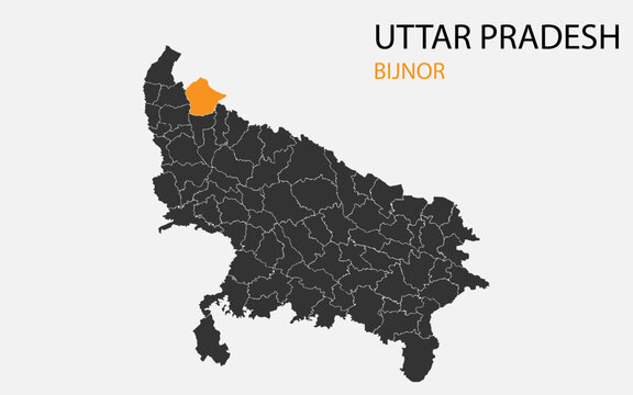 Uttar Pradesh png map with districts, Indian state Uttar Pradesh district map, Uttar Pradesh Bijnor